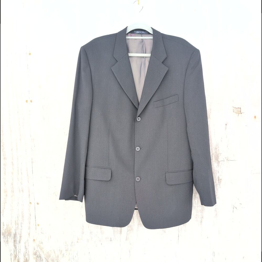 Bachrach Made In Italy 100% Wool Suit Jacket Men's 43R Black